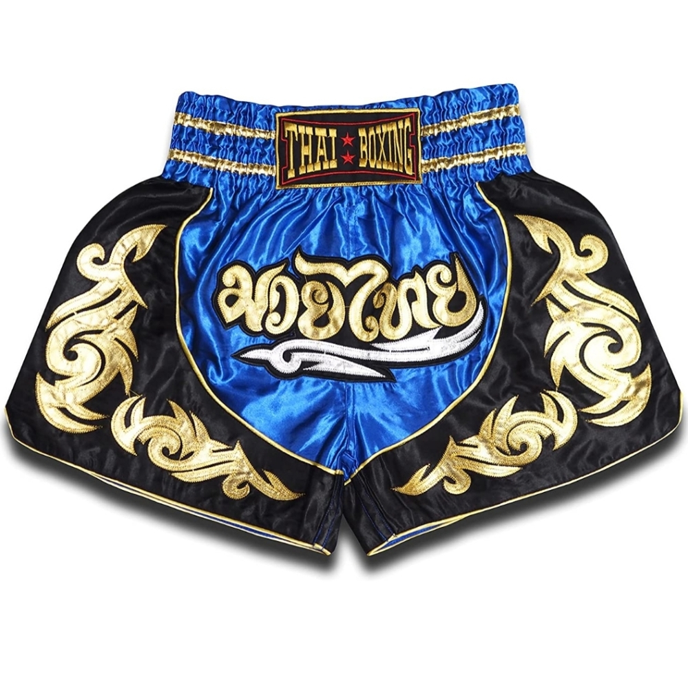 Thai Boxing Shorts, Large, Blue,Black,Gold. Unworn/Prime Condition